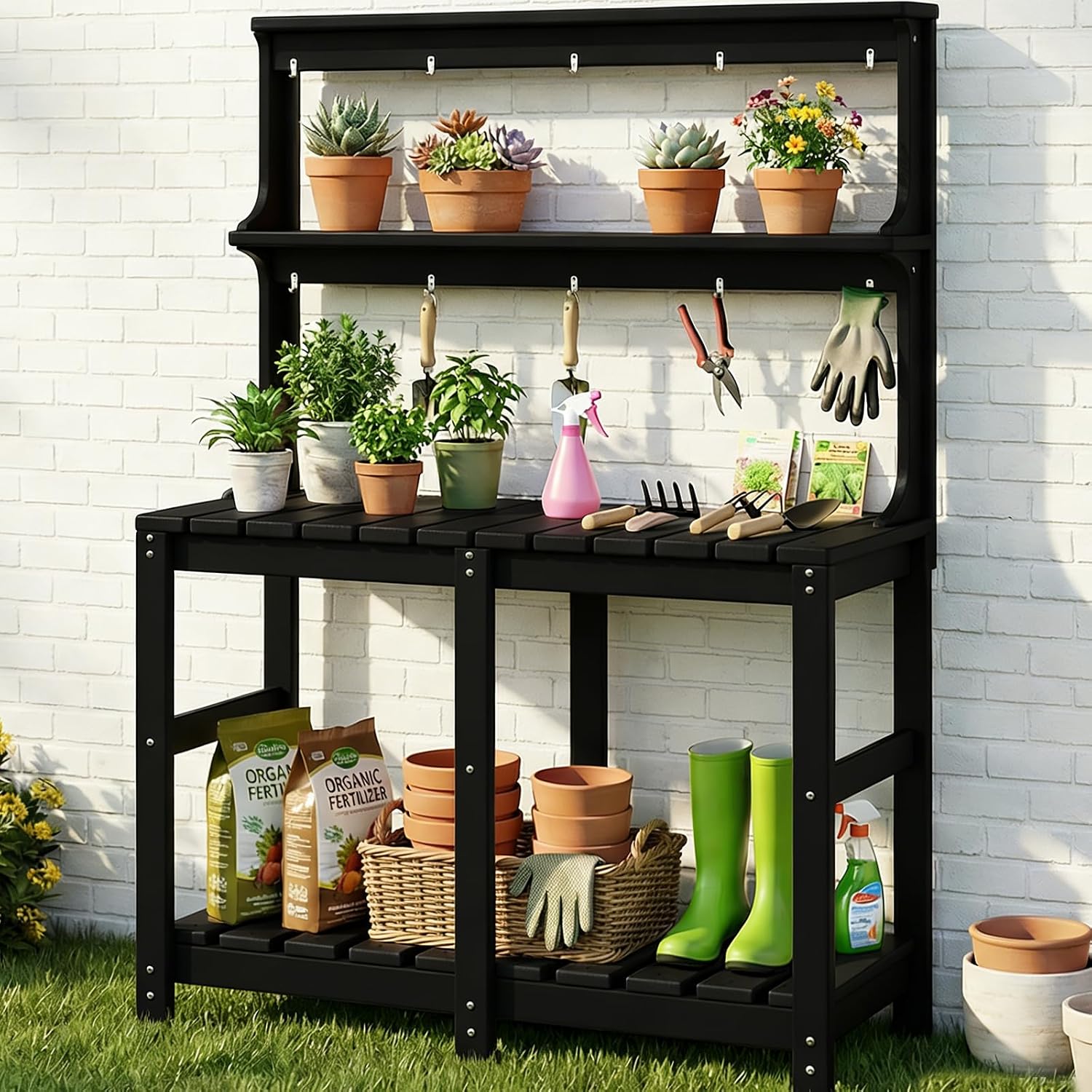 Garden Weather Station - All-weather HDPE plantenbaktafel met gereedschaphaken, stevige