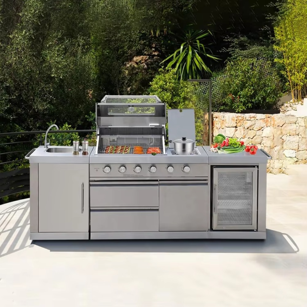 Garden Weather Station - Buitenkeuken met overkapping, weerbestendige BBQ-kastset, roestvrijstalen